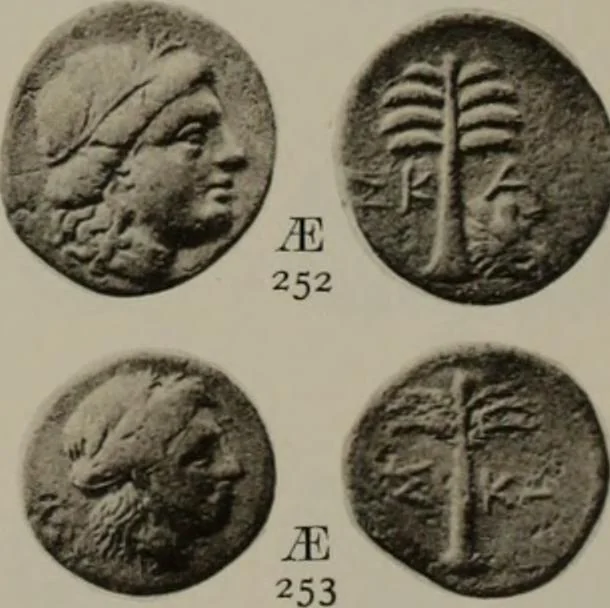 An illustration from Numismata graeca; Greek coin-types, classified for immediate identification, 1910, leaf 590