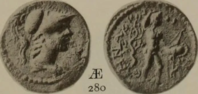 An illustration from Numismata graeca; Greek coin-types, classified for immediate identification, 1910, leaf 592