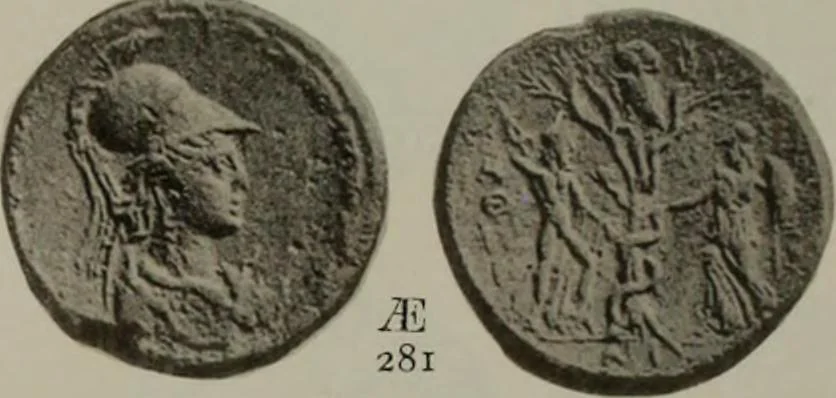 An illustration from Numismata graeca; Greek coin-types, classified for immediate identification, 1910, leaf 592