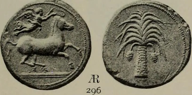 An illustration from Numismata graeca; Greek coin-types, classified for immediate identification, 1910, leaf 594