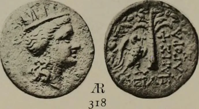 An illustration from Numismata graeca; Greek coin-types, classified for immediate identification, 1910, leaf 594