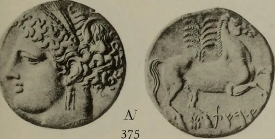 An illustration from Numismata graeca; Greek coin-types, classified for immediate identification, 1910, leaf 596