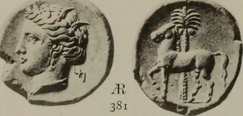 An illustration from Numismata graeca; Greek coin-types, classified for immediate identification, 1910, leaf 596