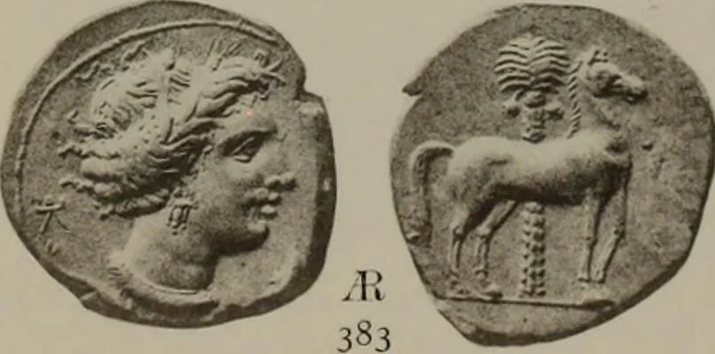 An illustration from Numismata graeca; Greek coin-types, classified for immediate identification, 1910, leaf 596