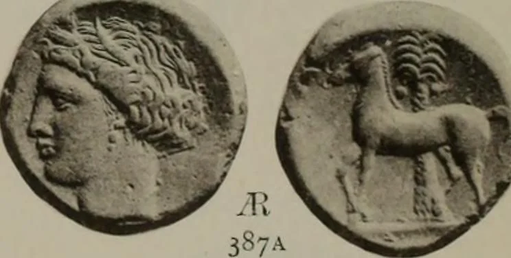 An illustration from Numismata graeca; Greek coin-types, classified for immediate identification, 1910, leaf 596
