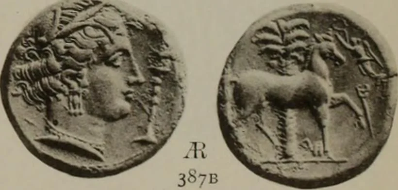 An illustration from Numismata graeca; Greek coin-types, classified for immediate identification, 1910, leaf 596