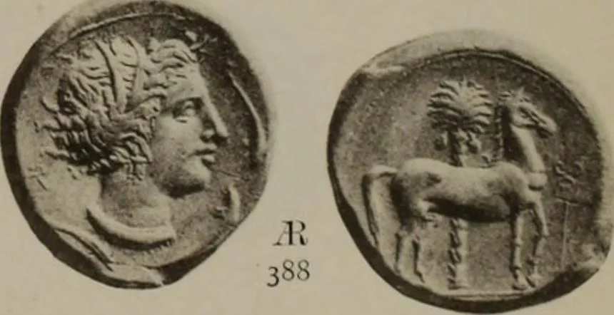 An illustration from Numismata graeca; Greek coin-types, classified for immediate identification, 1910, leaf 596