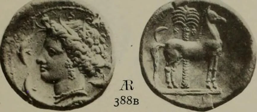 An illustration from Numismata graeca; Greek coin-types, classified for immediate identification, 1910, leaf 598