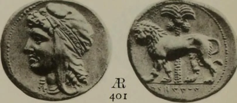 An illustration from Numismata graeca; Greek coin-types, classified for immediate identification, 1910, leaf 598