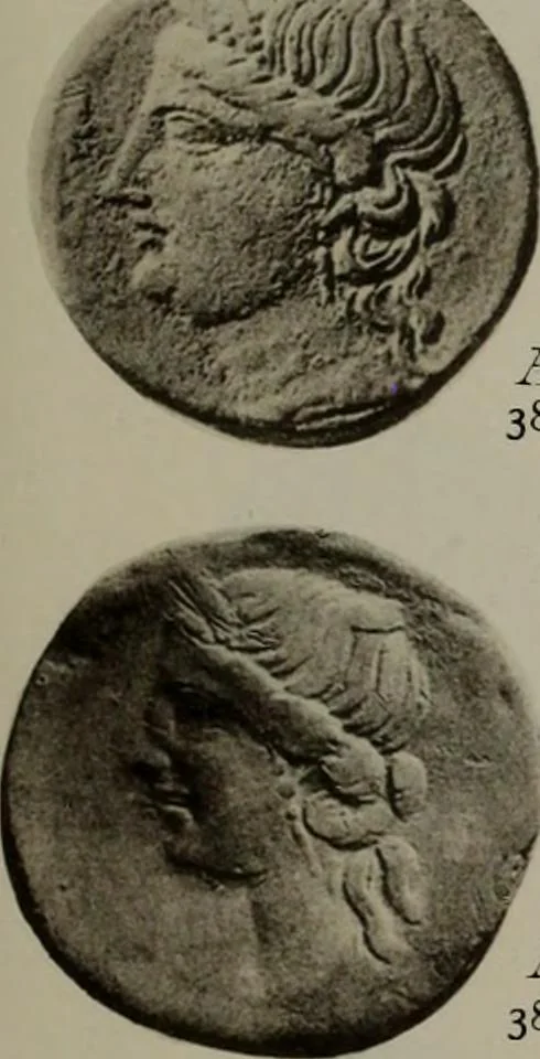 An illustration from Numismata graeca; Greek coin-types, classified for immediate identification, 1910, leaf 598
