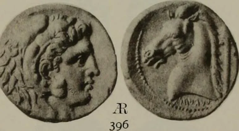 An illustration from Numismata graeca; Greek coin-types, classified for immediate identification, 1910, leaf 598