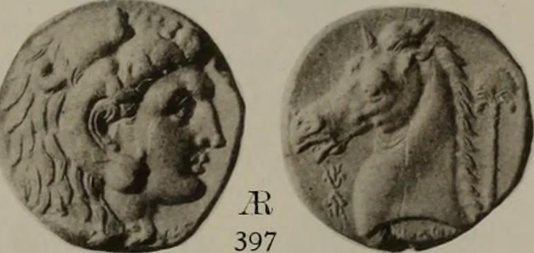 An illustration from Numismata graeca; Greek coin-types, classified for immediate identification, 1910, leaf 598