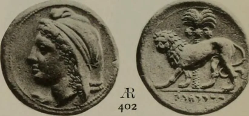 An illustration from Numismata graeca; Greek coin-types, classified for immediate identification, 1910, leaf 598