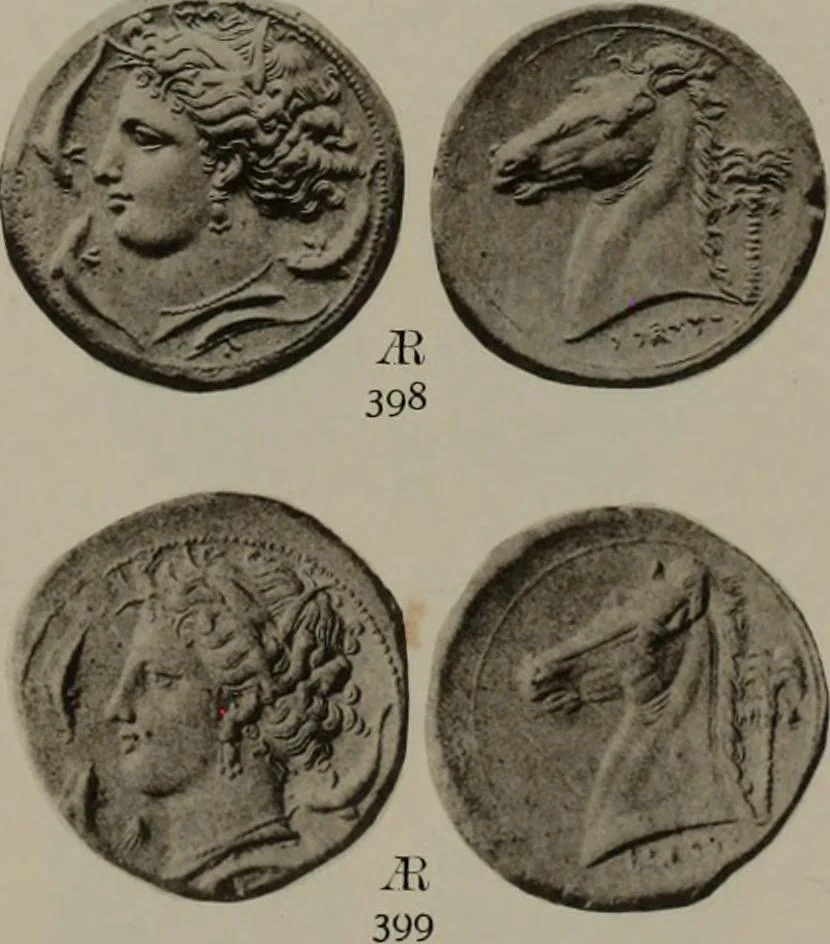 An illustration from Numismata graeca; Greek coin-types, classified for immediate identification, 1910, leaf 598