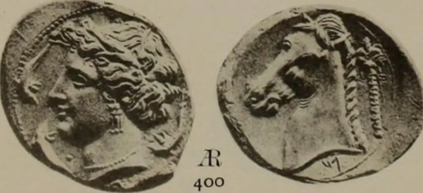An illustration from Numismata graeca; Greek coin-types, classified for immediate identification, 1910, leaf 598