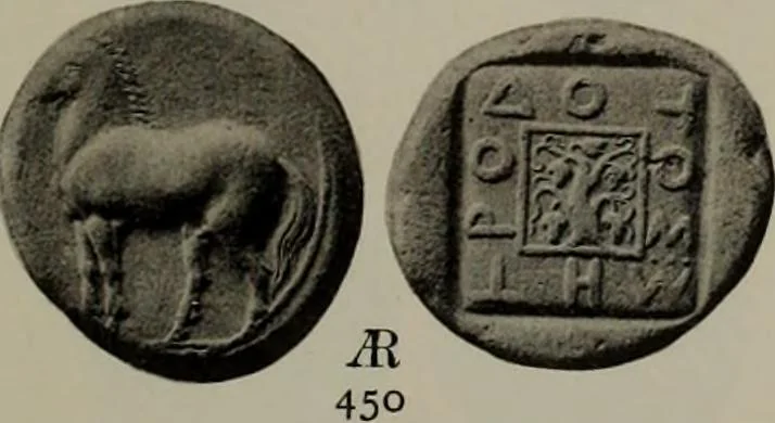 An illustration from Numismata graeca; Greek coin-types, classified for immediate identification, 1910, leaf 602