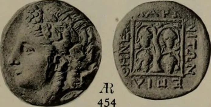 An illustration from Numismata graeca; Greek coin-types, classified for immediate identification, 1910, leaf 602
