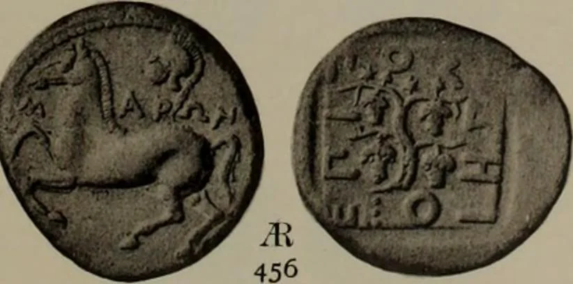An illustration from Numismata graeca; Greek coin-types, classified for immediate identification, 1910, leaf 602