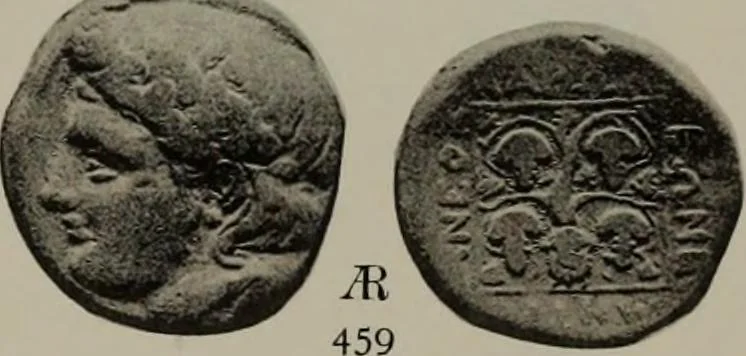 An illustration from Numismata graeca; Greek coin-types, classified for immediate identification, 1910, leaf 602