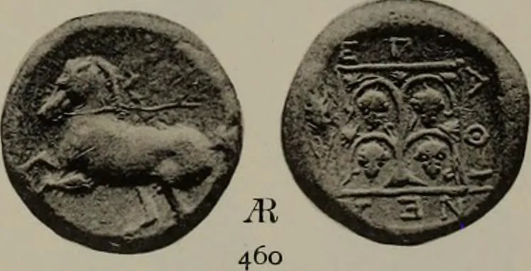 An illustration from Numismata graeca; Greek coin-types, classified for immediate identification, 1910, leaf 602