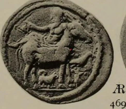 An illustration from Numismata graeca; Greek coin-types, classified for immediate identification, 1910, leaf 602