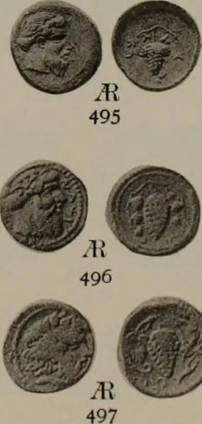 An illustration from Numismata graeca; Greek coin-types, classified for immediate identification, 1910, leaf 602
