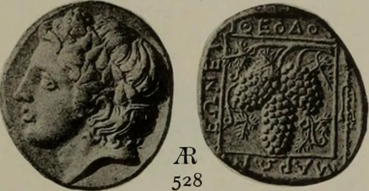 An illustration from Numismata graeca; Greek coin-types, classified for immediate identification, 1910, leaf 604