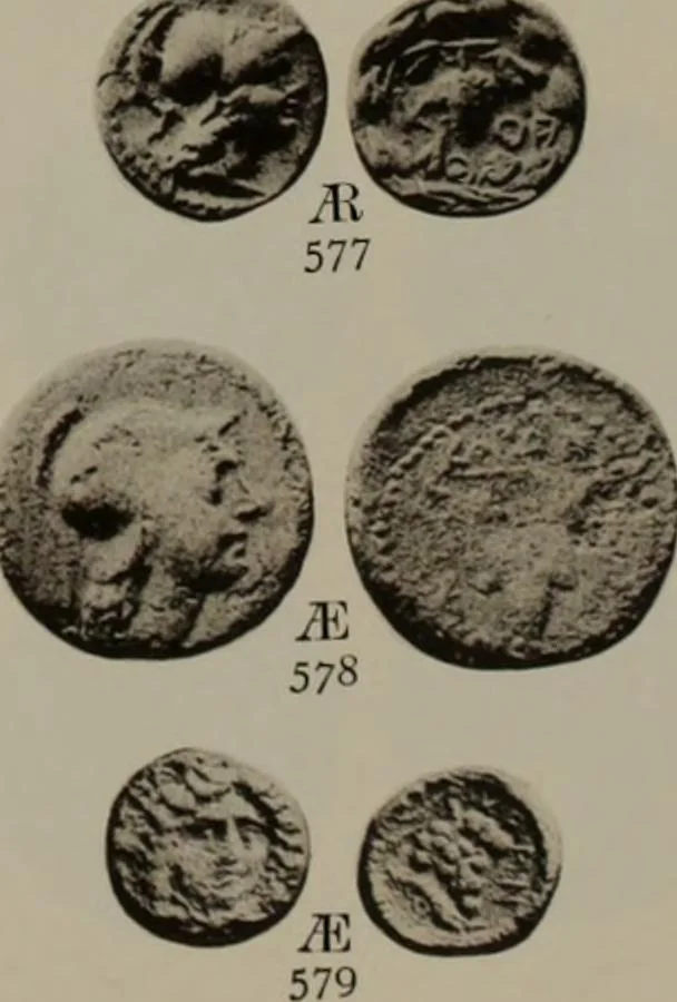 An illustration from Numismata graeca; Greek coin-types, classified for immediate identification, 1910, leaf 604