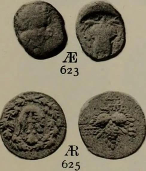 An illustration from Numismata graeca; Greek coin-types, classified for immediate identification, 1910, leaf 606