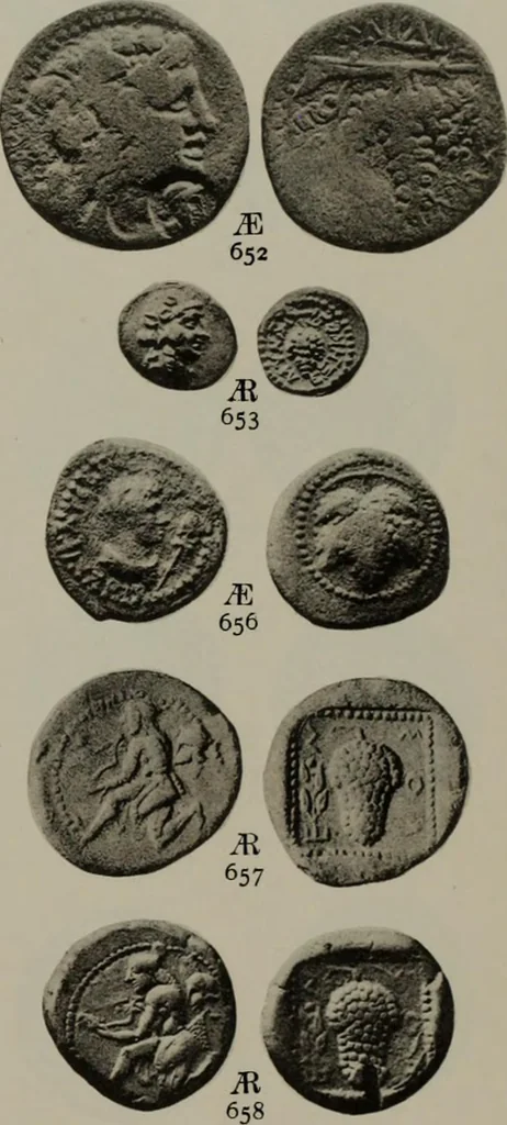 An illustration from Numismata graeca; Greek coin-types, classified for immediate identification, 1910, leaf 606