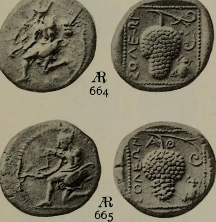 An illustration from Numismata graeca; Greek coin-types, classified for immediate identification, 1910, leaf 608