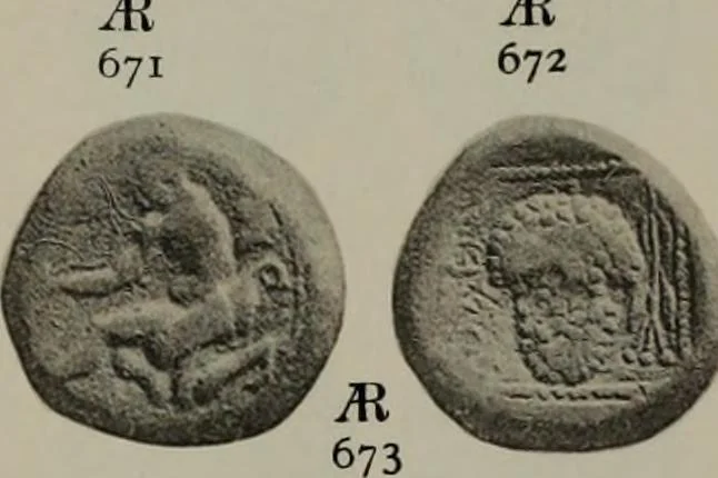 An illustration from Numismata graeca; Greek coin-types, classified for immediate identification, 1910, leaf 608