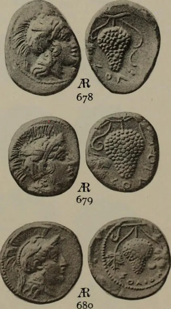 An illustration from Numismata graeca; Greek coin-types, classified for immediate identification, 1910, leaf 608
