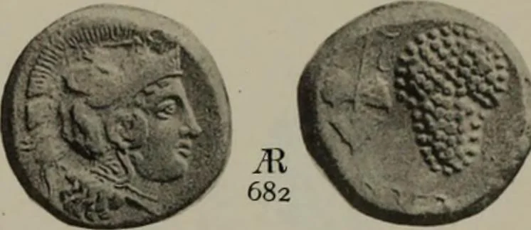 An illustration from Numismata graeca; Greek coin-types, classified for immediate identification, 1910, leaf 608