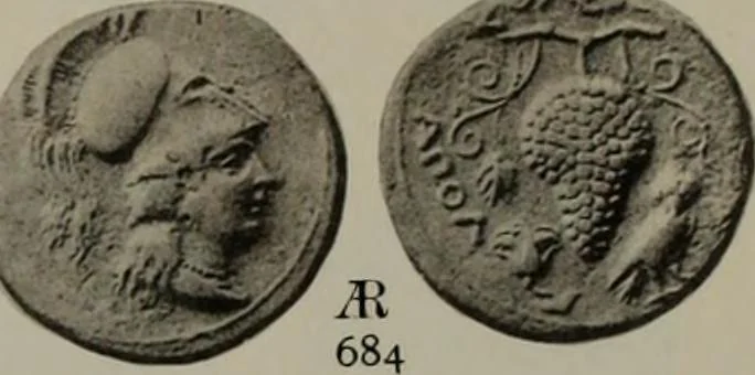 An illustration from Numismata graeca; Greek coin-types, classified for immediate identification, 1910, leaf 608