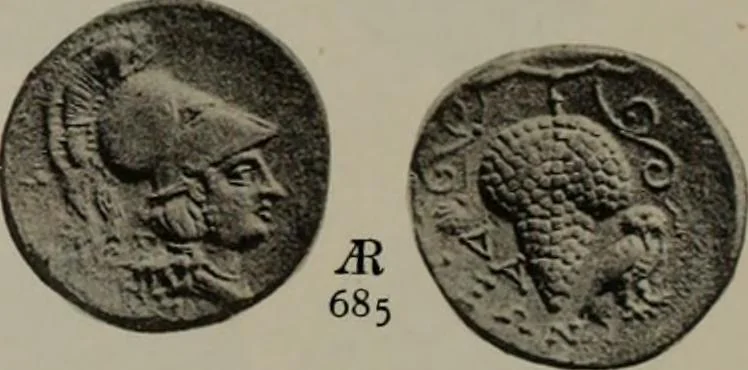 An illustration from Numismata graeca; Greek coin-types, classified for immediate identification, 1910, leaf 608