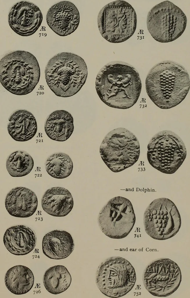 An illustration from Numismata graeca; Greek coin-types, classified for immediate identification, 1910, leaf 610