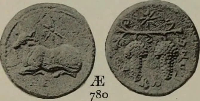 An illustration from Numismata graeca; Greek coin-types, classified for immediate identification, 1910, leaf 612