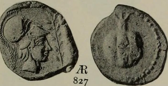 An illustration from Numismata graeca; Greek coin-types, classified for immediate identification, 1910, leaf 614