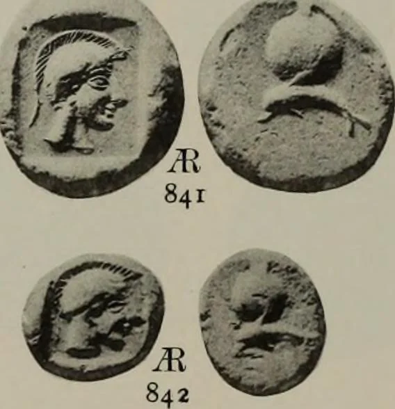 An illustration from Numismata graeca; Greek coin-types, classified for immediate identification, 1910, leaf 614