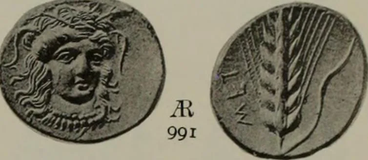 An illustration from Numismata graeca; Greek coin-types, classified for immediate identification, 1910, leaf 618