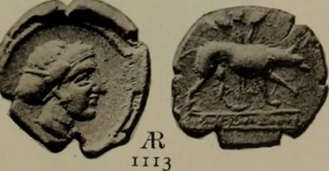An illustration from Numismata graeca; Greek coin-types, classified for immediate identification, 1910, leaf 622