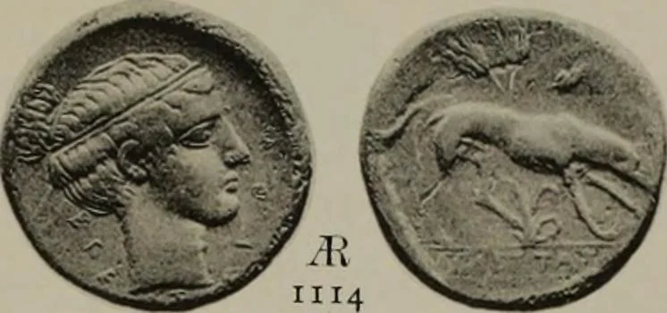 An illustration from Numismata graeca; Greek coin-types, classified for immediate identification, 1910, leaf 622