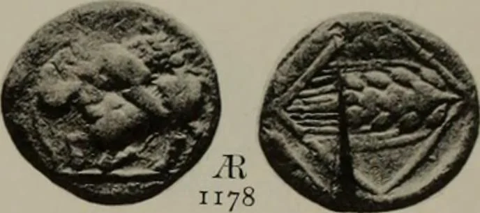 An illustration from Numismata graeca; Greek coin-types, classified for immediate identification, 1910, leaf 622