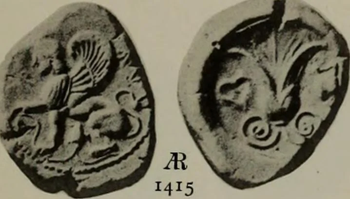 An illustration from Numismata graeca; Greek coin-types, classified for immediate identification, 1910, leaf 628