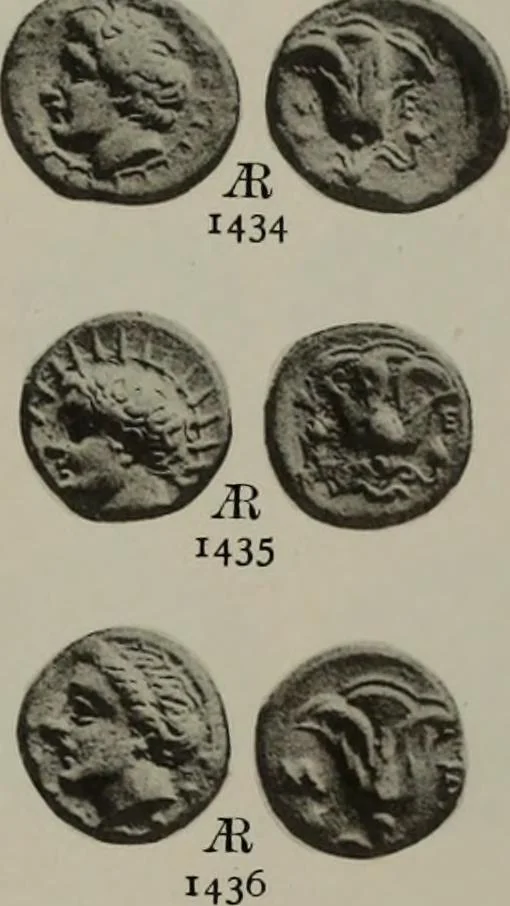 An illustration from Numismata graeca; Greek coin-types, classified for immediate identification, 1910, leaf 628