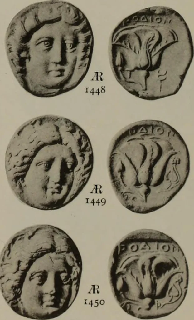An illustration from Numismata graeca; Greek coin-types, classified for immediate identification, 1910, leaf 628