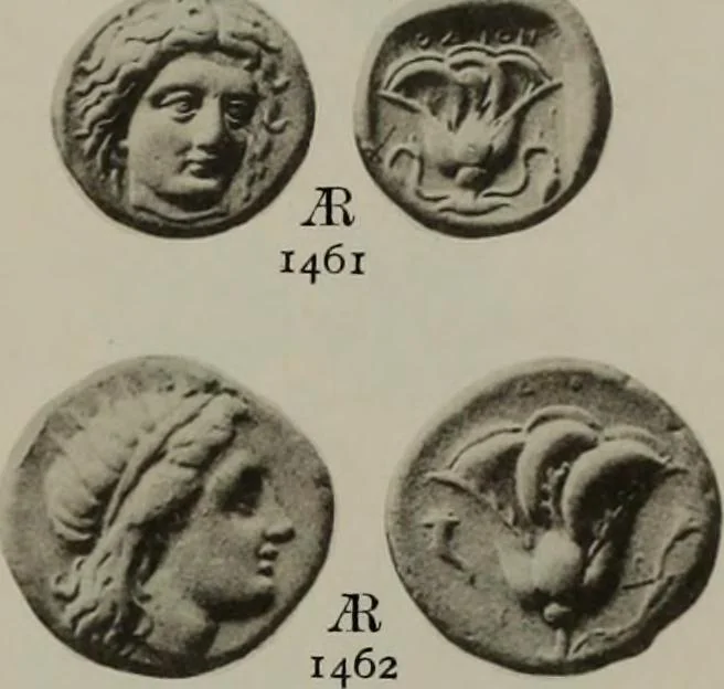 An illustration from Numismata graeca; Greek coin-types, classified for immediate identification, 1910, leaf 630