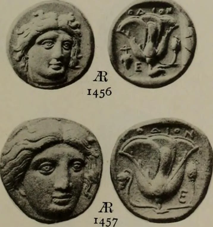 An illustration from Numismata graeca; Greek coin-types, classified for immediate identification, 1910, leaf 630