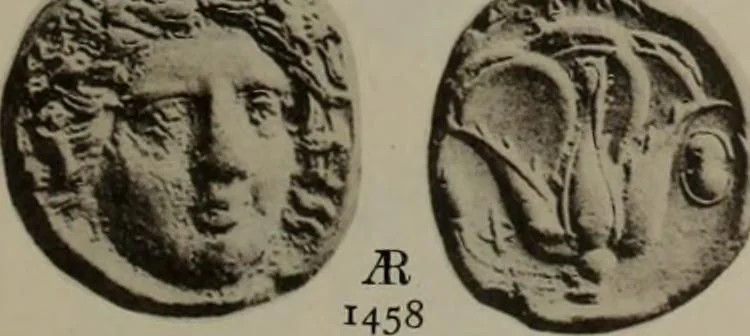 An illustration from Numismata graeca; Greek coin-types, classified for immediate identification, 1910, leaf 630